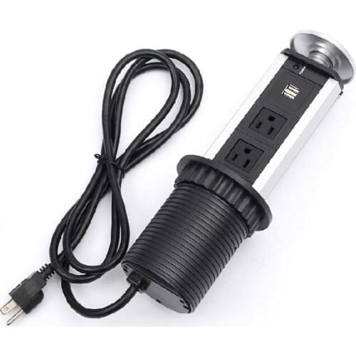 220V 16A PULL POP UP Electrical 3 Plug 2 USB Outlet Kitchen Table Socket (Ship from Russian or USA )