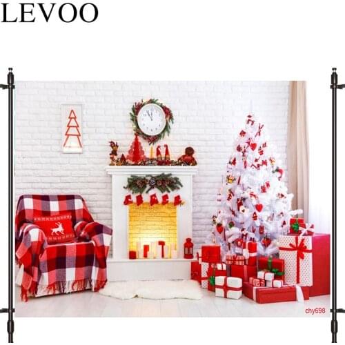 LEVOO Photography Background Red Merry Christmas Fireplace Gift Blanket Background Photobooth Photo Studio Shoot Prop