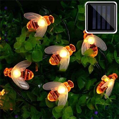 20/30 LED Solar Powered String Lights Cute Honeybee LED Lamp 8 Modes Waterproof Fairy Lights For Wedding Home Garden Patio Party