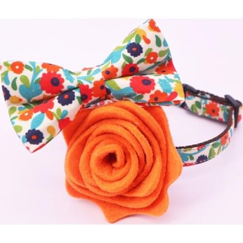 Blue dream Cat Collar Bow Tie with Flower , Plastic Buckle Big and Small Cat Collar Pet Accessories