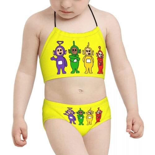 Kawaii anime Baby Kids Beach Wear for Girls Children Print Teletub Bikini 2021 Wholesale Brand Baby Girl Swimming Suit