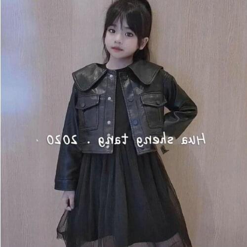 Girls Suit Short Leather Jacket plus Princess Dress 20 Autumn and Winter New Childrens Clothing
