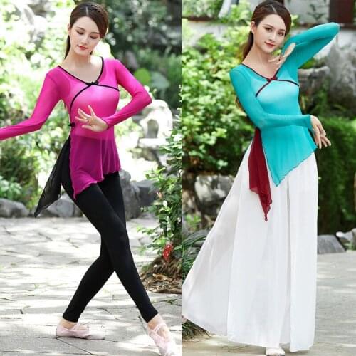 New Retro Bellydance Practice Costumes Female Mesh Gauze Long Sleeve Tops Pants Oriental Classical Dance Stage Clothing DQL3996