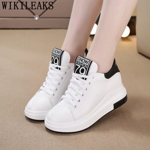 White Platform Sneakers Leather Shoes Women Elevator Shoes Wedges Sneakers For Women Winter Shoes Women Zapatillas Mujer Tenis