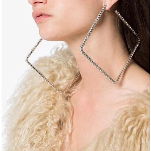 Statement ZA Gold Color Big Square Hoop Earrings For Women Crystal Metal Large Oversized Hoops Earrings Jewelry Accessories Gift