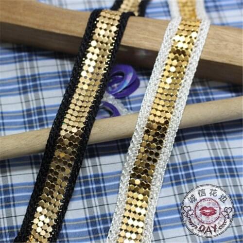 Hot! 2cm Wide Black White Gold Sequin DIY Lace Trimming Fabric,Sequin Banding Lace Ribbon Tape Sewing Crafts Clothes Accessories