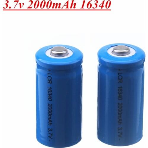 16340 Battery 3.7V 2000mAh Lithium Rechargeable Li-ion Cell For CR123A CR17345 K123A VL123A DL123A 5018LC