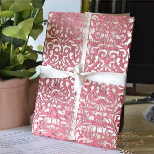 Little vines light gold pocket design laser cut wedding invitation card from Mery Crafts