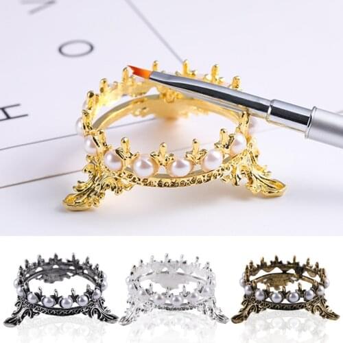 1pcs Metal Nail Art Brush Stand Holders Crown Design Rack Carving Carrier Storage For Acrylic UV Gel Brush Rest Manicure Stand