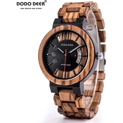DODO DEER Relogio Masculino Wooden Watch Men Luxury Date Display Wood Quartz Watches Mens Great Gift erkek kol saati Wristwatch