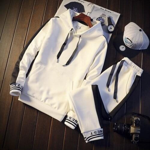 Mens autumn patchwork hooded thread cuff hoodies pants 2 piece set suit hip hop sports men sweatsuit tracksuit gym sportswear