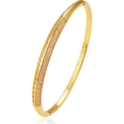MxGxFam Fashion Mirco CZ Bangle Jewelry For Women 60 mm 24k Pure Gold Plated AAA+ Cubic Zircon No Skin Allergy Nickel Free