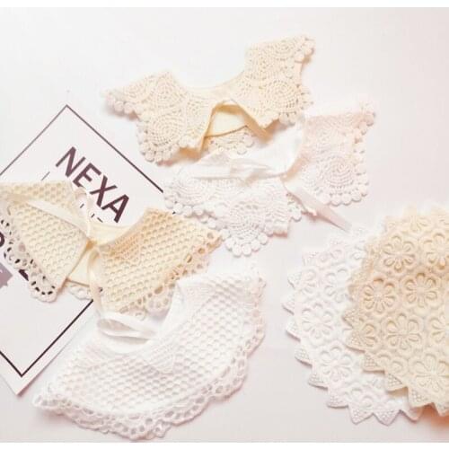 European Newborn Baby Lace Bib Princess Cotton Bib Scarf Solid Color Baby Things Feeding Bib Adjustable Infant Baby Accessories