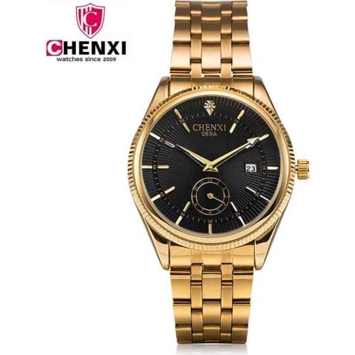 NATATE Top Fashion Brand Luxury CHENXI Watch Men Golden Business Casual Quartz Wristwatch Waterproof Male Relogio Masculino 069A