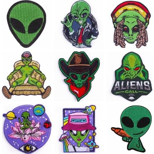 Alien Embroidery Patches For Clothing UFO Embroidered Patch DIY Universe Planets Iron On Patches For Clothes Stripes Badge Decor
