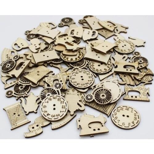 50pcs Unfinished Wooden buttons Mixed style Tags Ornament Wood Cutout Pieces Buttons for Wooden Craft DIY Projects, Gift Tags