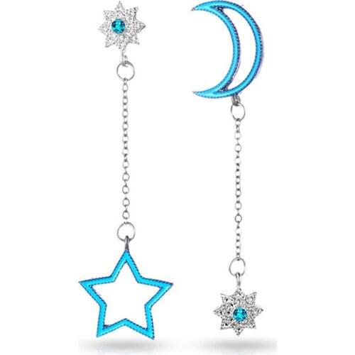 New Hot Sale 1 Pair Elegant Blue Stars Earrings Long Tassel Dangle Stud Earrings For Women Earring Jewelry Accessories Girls