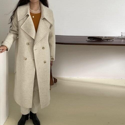 New Winter Women Woolen Coat Fashion Casual Double-breasted Long Coat Elegant Female Jacket Feminino Black Plus Size 5XL