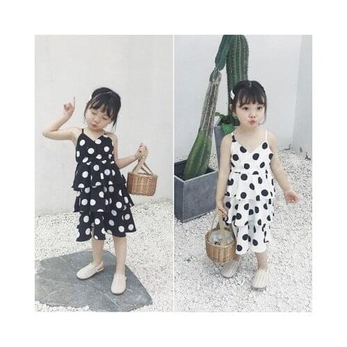 Little Girl Dresses Princess Party Clothing Fashion Korean Dot Printing Sling Cupcake Dress Kids Clothes Holiday Dress 2-6 Years