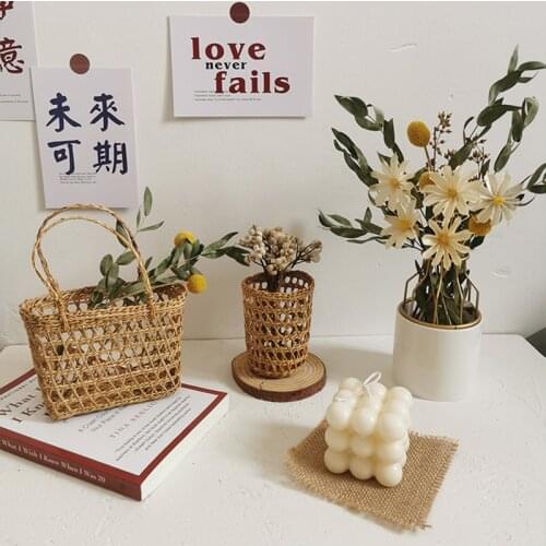 Woven Storage Basket Flower Fruit Storage Holder Straw Rattan Weaving Picnic Basket Cabinet Organizer Panier De Rangement