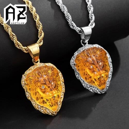 AZ High-Quality Gold Silver Color Resin Lion Head Pendants Personality Hip Hop Necklace for Women Men Rapper’s Jewelry Gifts