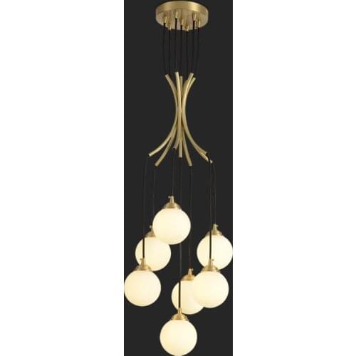 Postmodern light luxury glass ball spiral staircase copper chandelier villa duplex building art chandelier