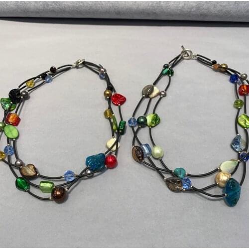Casual multi color necklace multi layers fashion women jewelry different material mixed shell coloured glaze and so on 49CM