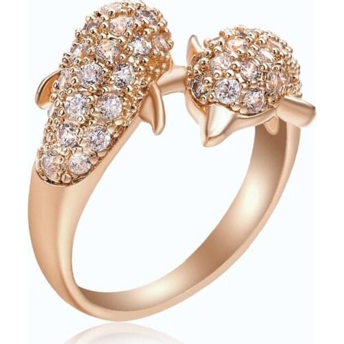 Hot Sale Double Dolphin Ring Happy Women In Love Gold/Rose gold Colour Ring Fashion Opening Ring Female Accessories Whole