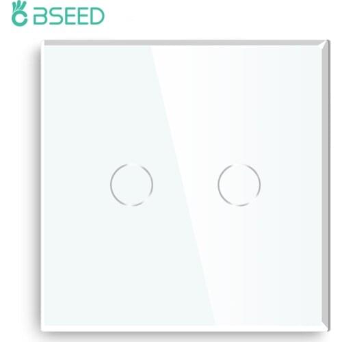 Bseed Brand Touch Switch 2 Gang 1 Way Europe Standard Touch Sensor Switch Black White Golden 3 Colors With Glass Crystal Panel