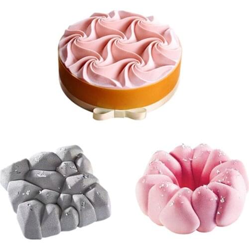 SHENHONG 3PCS/Set Flowers Stone Shapes Cake Mold For Baking Dessert Art Mousse Silicone 3D Mould Silikonowe Pastry Chocolate Pan