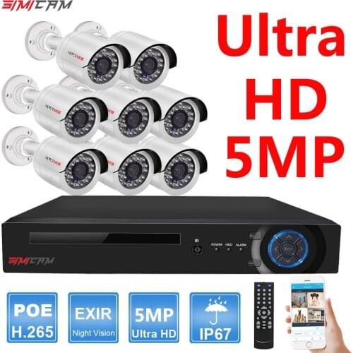 Home Camera Security System 5MP UHD POE CCTV Full HD NVR Support 4K 8MP Audio IP Camera Outdoor P2P Vdeo Surveillance Camera Set