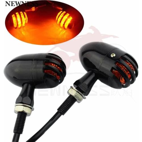 Universal Motorcycle Black Amber Lens LED Grill Bullet Blinker Turn Signal Tail Light Lamp For Harley Bobber Chopper Cafe BMW