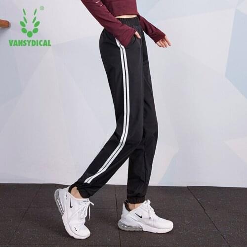 VANSYDICAL Jogging Pant Women Striped Running Sport Gym Long Sweatpants Elastic Waist Workout Training Casual Trouser Female
