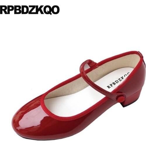 Ladies High Heels Block Pumps Thick Chunky Red Japanese Patent Leather Fashion Brand Women Shoes 2021 Low Round Toe Mary Jane