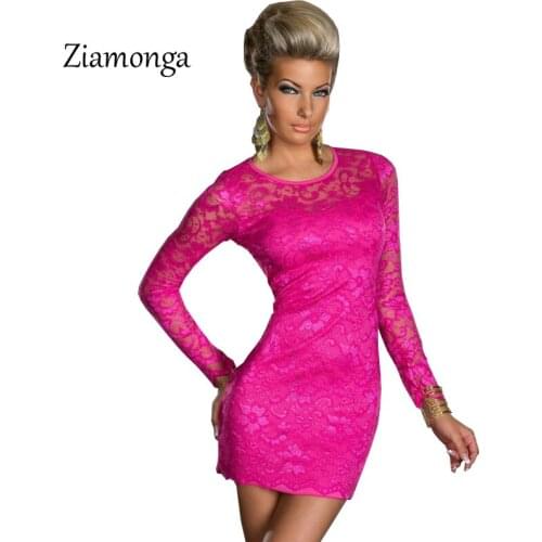 Ziamonga Women Floral Lace Dress 2017 Fashion Long Sleeve O-Neck Causal Floral Lace Dress Autumn Winter Mini Short Sexy Dress