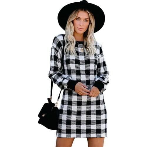 Plaid Knitted Women Dress Fashion Long Sleeve O-Neck Spring Dress Plus Size Casual Office Lady Autumn Vestido Elegant Party Robe