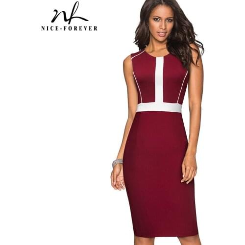 Vintage Contrast Color Patchwork Sheath vestidos Business Work Office Bodycon Women Female Dress B530