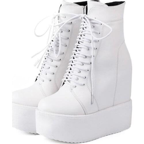 Winter Fashion High Platform Boots Leather High Wedges Ankle Boots Women New Female Punk boots High Heels Shoes for Woman