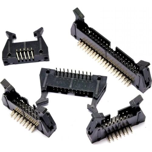 100PCS DC2 2.54mm Pitch Straight / Right angle Hook Horn Socket Connector 10/14/16/20/26/30/40P For Flat Ribbon Cable IDC Socket