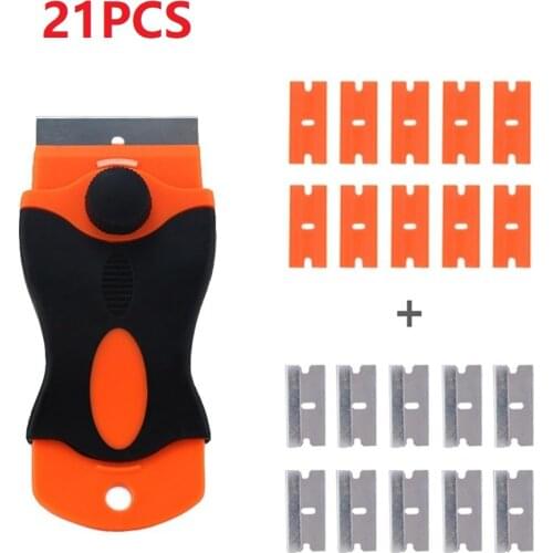 21/34pcs Plastic Steel Handle Razor Scraper Ceramic Glass Oven Window Tinting Tool Blade Car & Window Tint Ceramic Glass Scraper