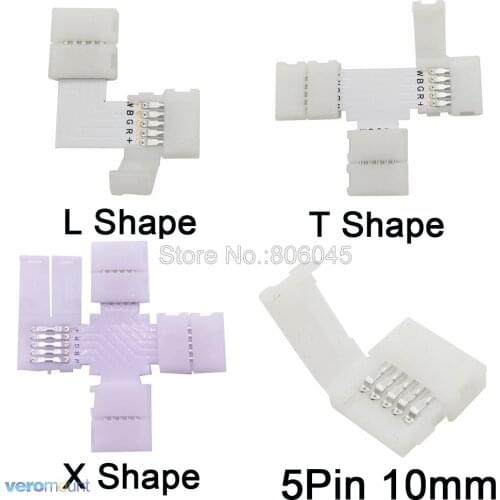 5pcs/lot 10mm 5Pins 5Pin L T X Shape LED RGBW Corner Connector for Connecting Corner Right Angle 10mm 5050 RGBW LED Strip Light