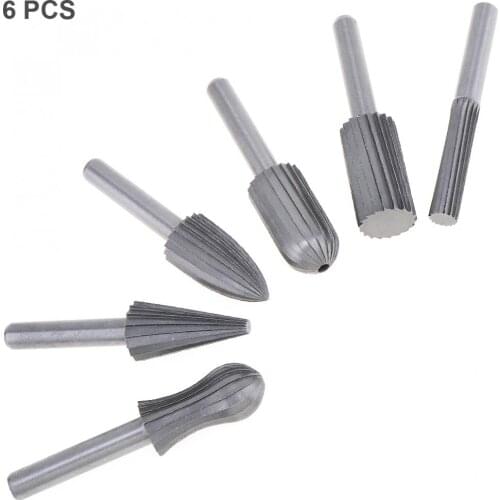6pcs 6mm Shank Tungsten Steel Rotary File Cutter Engraving Grinding Bit for Rotary Tools NEW