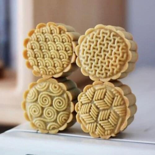 63g Mooncake Mold 6 Geometric Stamps Cookie Cutter Hand Press Green Bean Cake 77UD