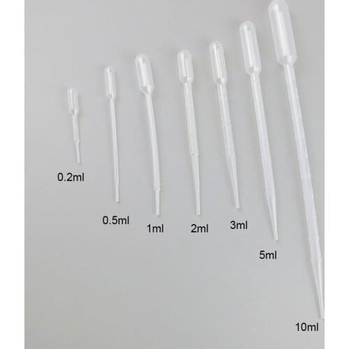 Promotion 200pcs 0.2ml 0.5ml 1ml 2ml 3ml 5ml 10ml Disposable Plastic Pipette Graduated PE Transfer Liquid Dropper Tube