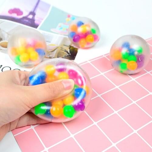 Anti-Pressure Anxiety Colorful Stress Relief Ball Kids Adult Squeeze Toy Spongy Bead Ball Squeezable Release Stress Toys