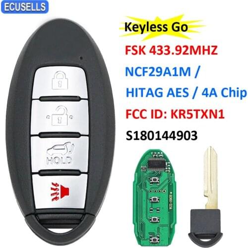 Keyless-go Smart Key ( SUV ) FSK 433.92Mhz NCF29A1M / HITAG AES / 4A Chip For Nissan Fits Pathfinder FCC ID: KR5TXN1 S180144903