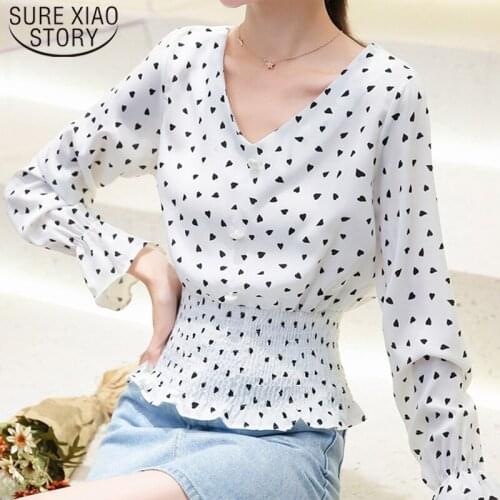 New V-Neck Slim Women Tops 2021 Autumn Fashion Chiffon Women Shirts Polka Dot Long Sleeve Women Blouses Office Lady 6428 50
