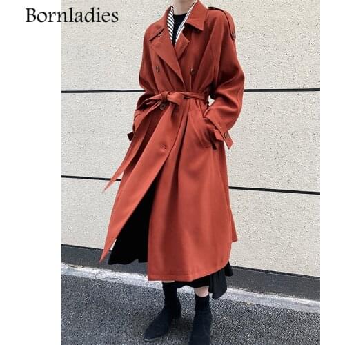 Bornladies 2021 Autumn Oversized Women Trench Coat Elegant Full Sleeve Belted Female Overcoat Double-breasted Long Women Jacket