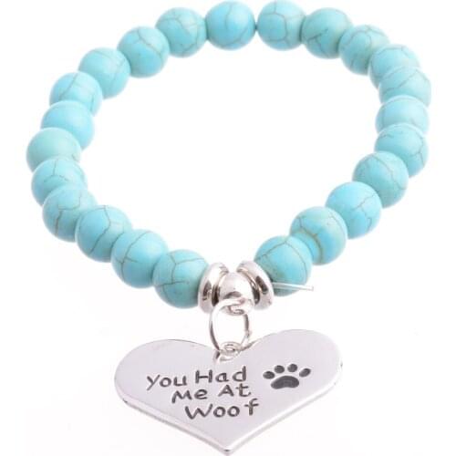 Heart You Had Me At Woof Cat Dog Pet Paws Bracelets Bangle Beads Women Men Best Friends BFF Charm Jewelry Gifts Party Wristband