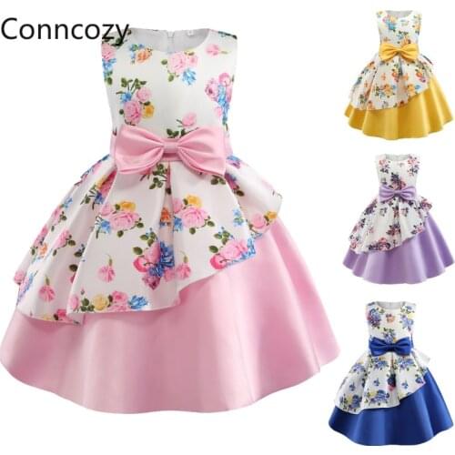 Flower Girls Dress Cute Kids Fashion Irregular Print Dress Kids Bow Costume Halloween Party Dress for Girl Halloween Dresses
